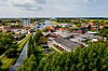 Man ser bunden af Sakskøbing Fjord fra oven via en drone.